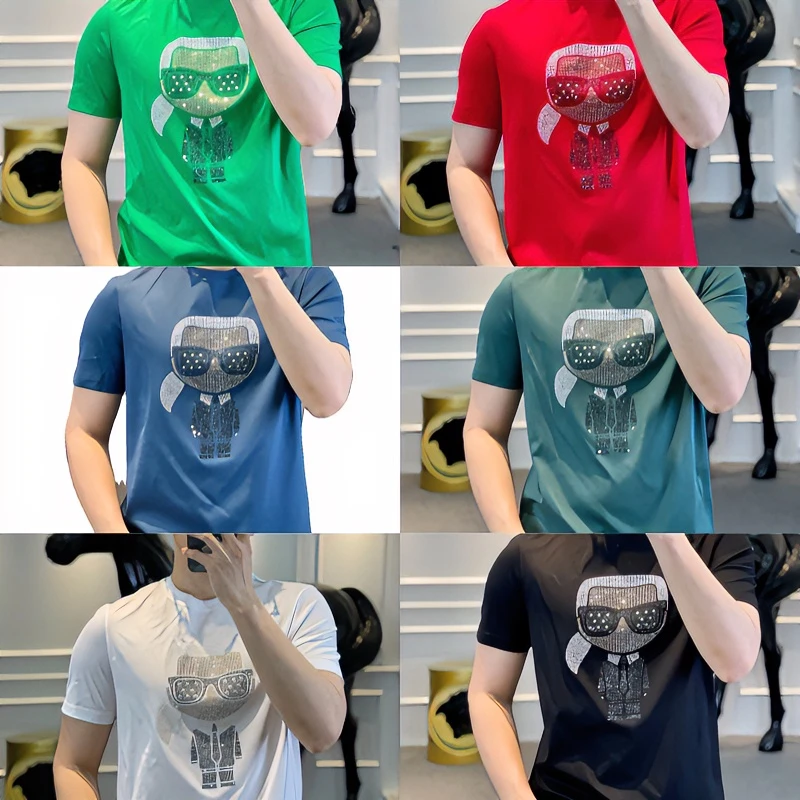 <古帝特尼>烫钻百搭男装t恤圆领时尚潮流男士个性短袖Z+28166