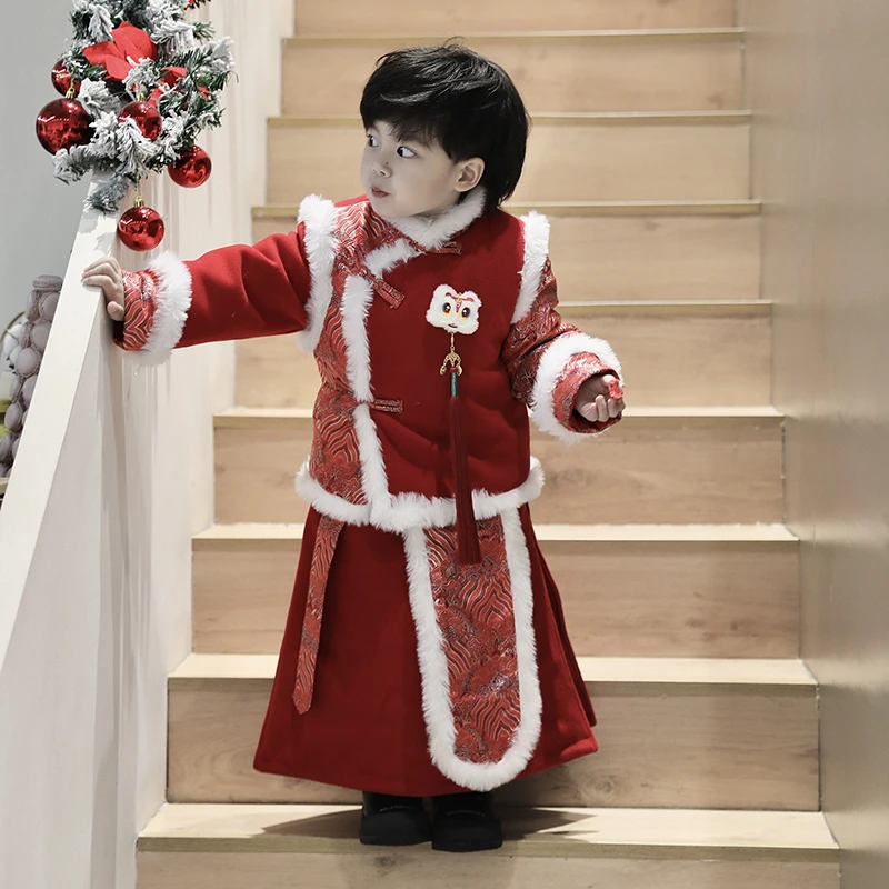 【现货】Jimmy妈童品 龙年吉祥 儿童夹棉新中式风唐装红色拜年服套