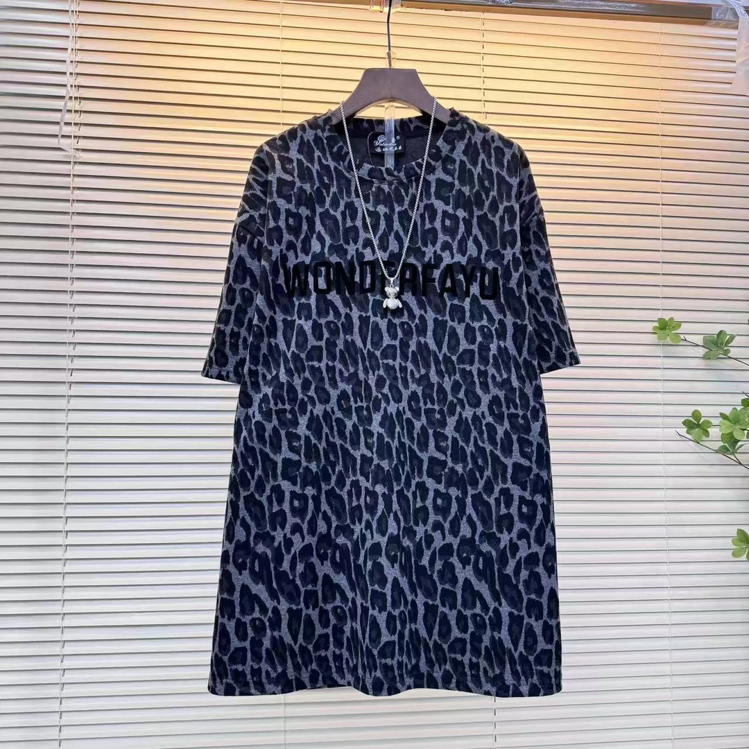 圆领中长款上衣宽松型大码胖mmT恤常规通勤风拼接短袖时尚休闲