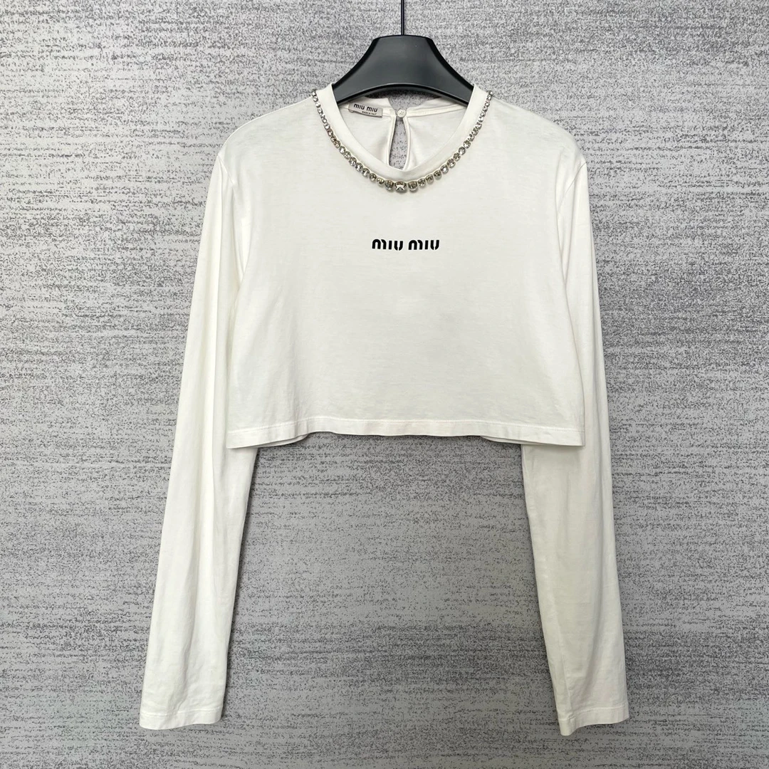99新 MIU MIU/缪缪 MiuMiu/缪缪/白色长袖短上衣/尺码M/WX109223