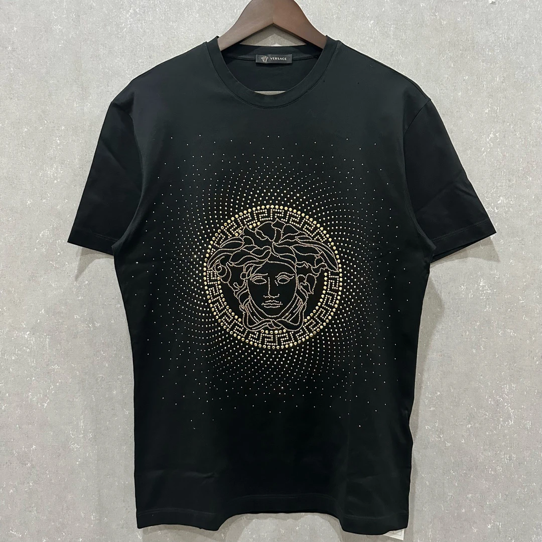 95新 VERSACE/范思哲 金色水钻人像短袖M码004296（小破洞）