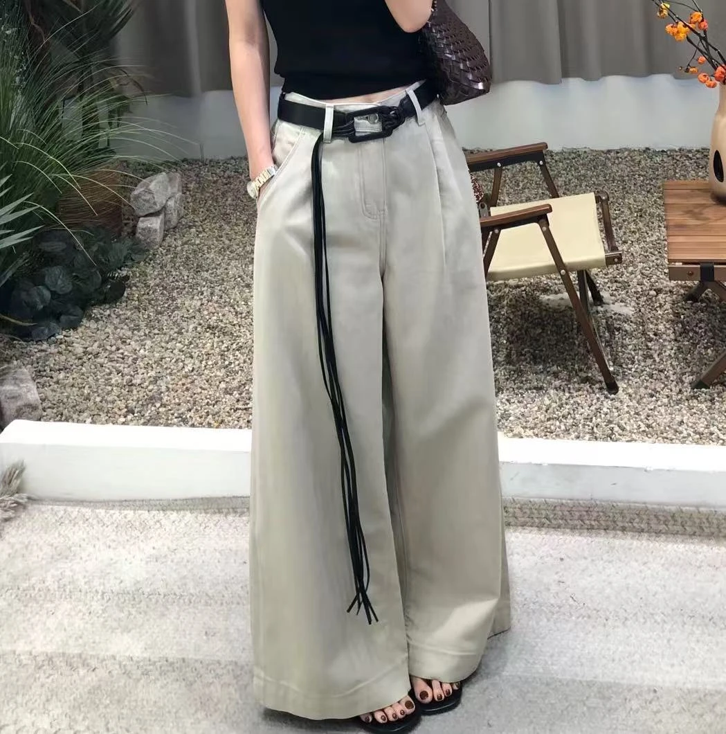 老友记～大牌美式复古颜色正裤型赞休闲裤女直筒垂感浅米色阔腿裤