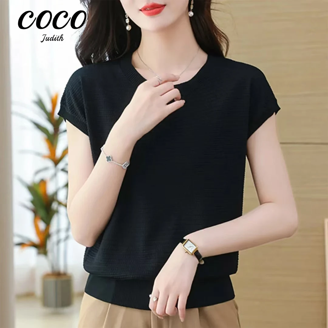 【RG6992】2025夏新款高端薄款无袖T恤女气质妈妈短款冰丝针织小衫