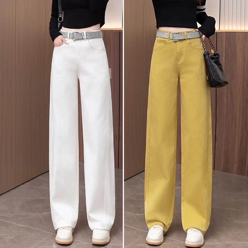 爆款弯刀牛仔裤女春秋2025年新款时尚高腰长裤垂感显瘦窄版阔腿裤