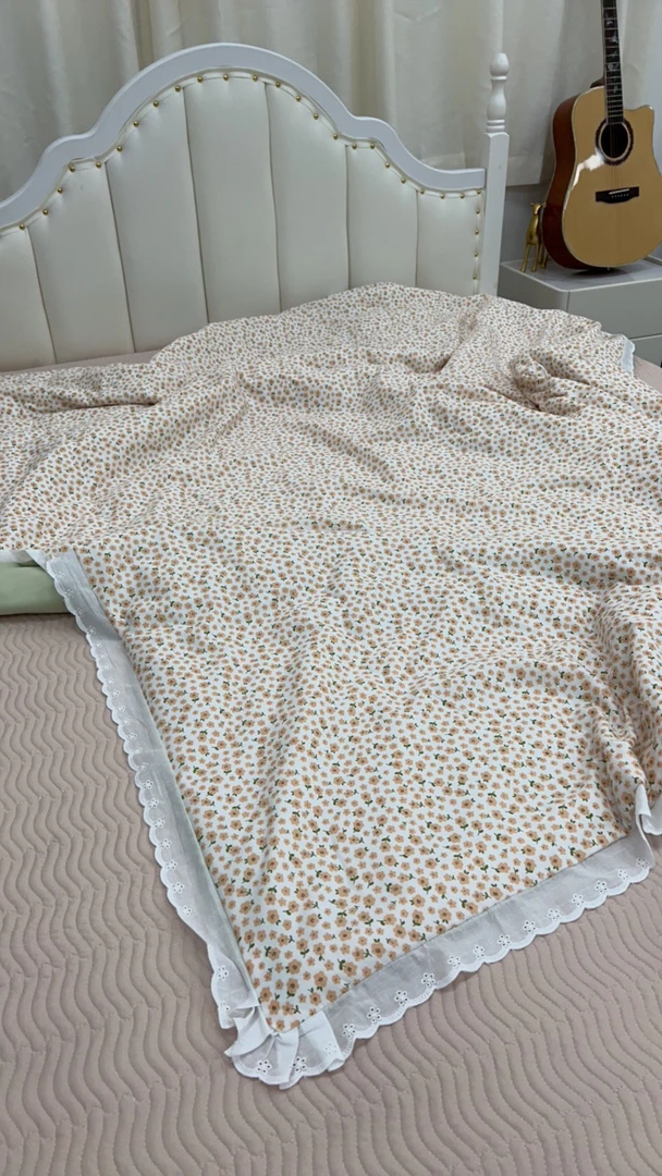 针织绵法式花边凉感双人夏凉被【春晓】尺寸200x230cm舒适柔软