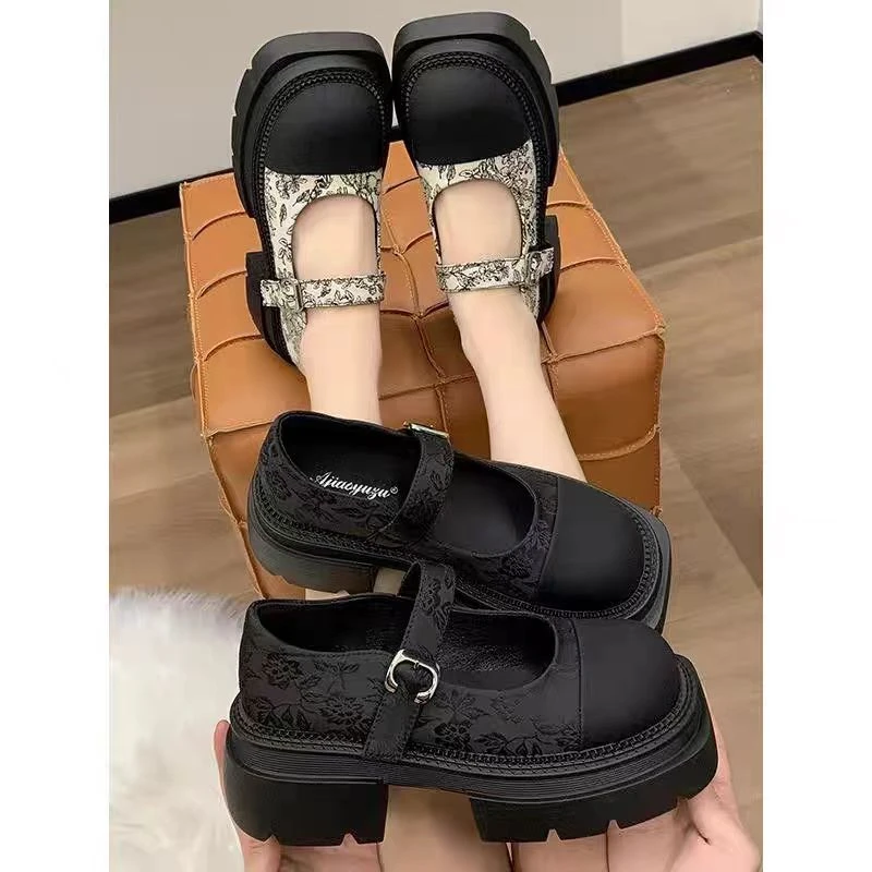 新中式厚底单鞋国潮风真皮玛丽珍女鞋复古潮流时尚刺绣