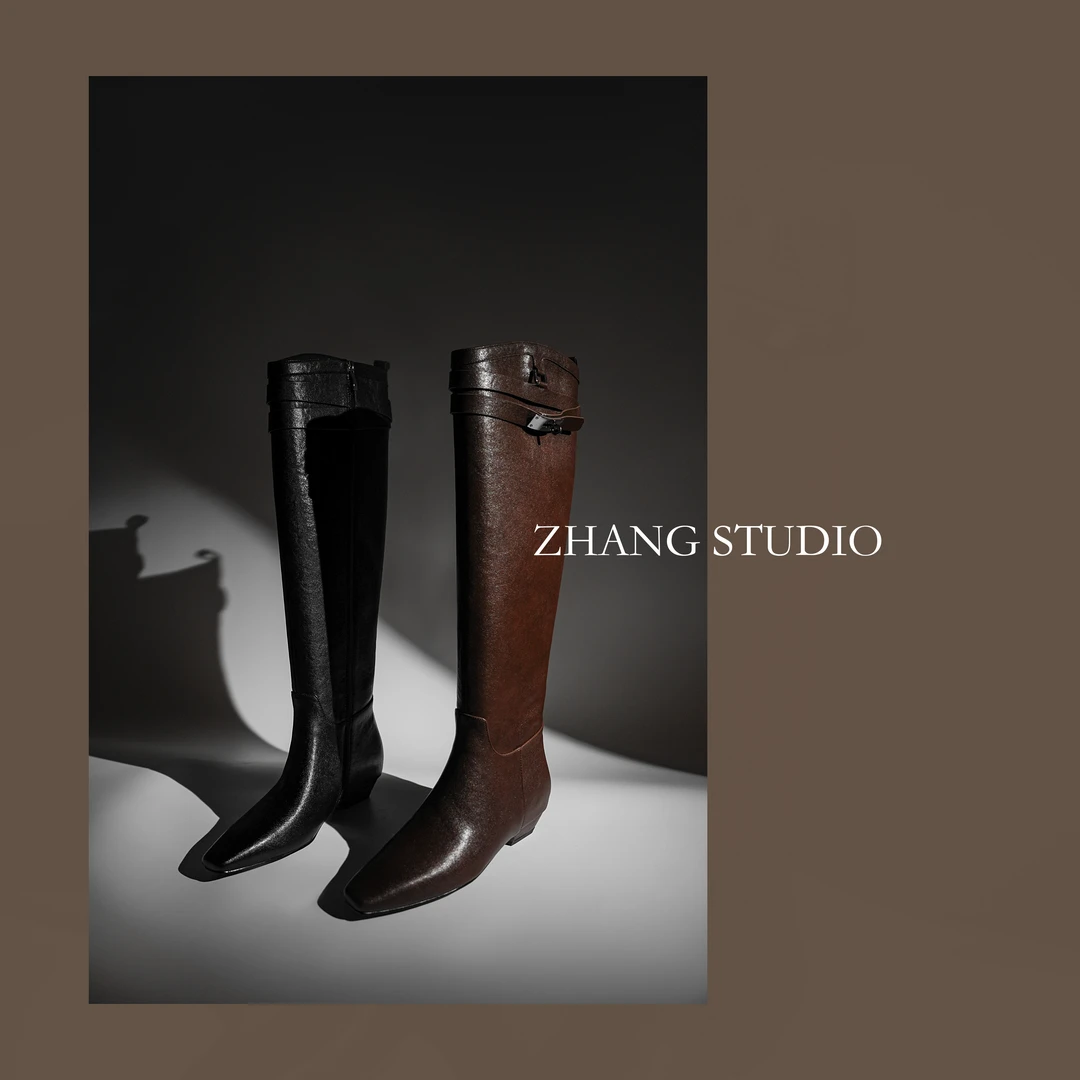 跟高5cm/34-39/秋冬季骑士靴粗跟平底时尚百搭高筒长靴