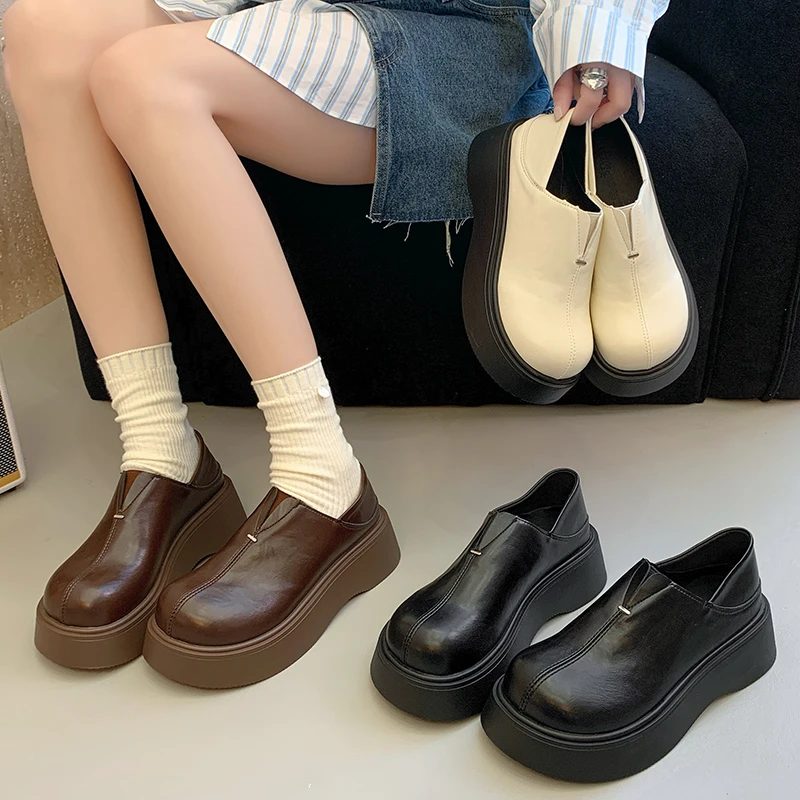 厚底乐福鞋女2025春季新款黑色英伦风学院jk小皮鞋两穿百搭单鞋子