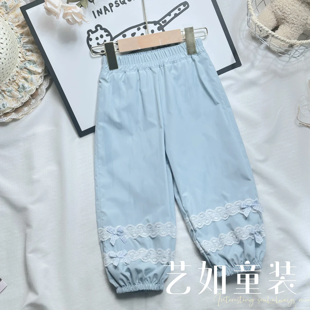 番茄家*【海盐冰淇淋】夏季上新糖果色蝴蝶结蕾丝百搭束脚裤D-W908