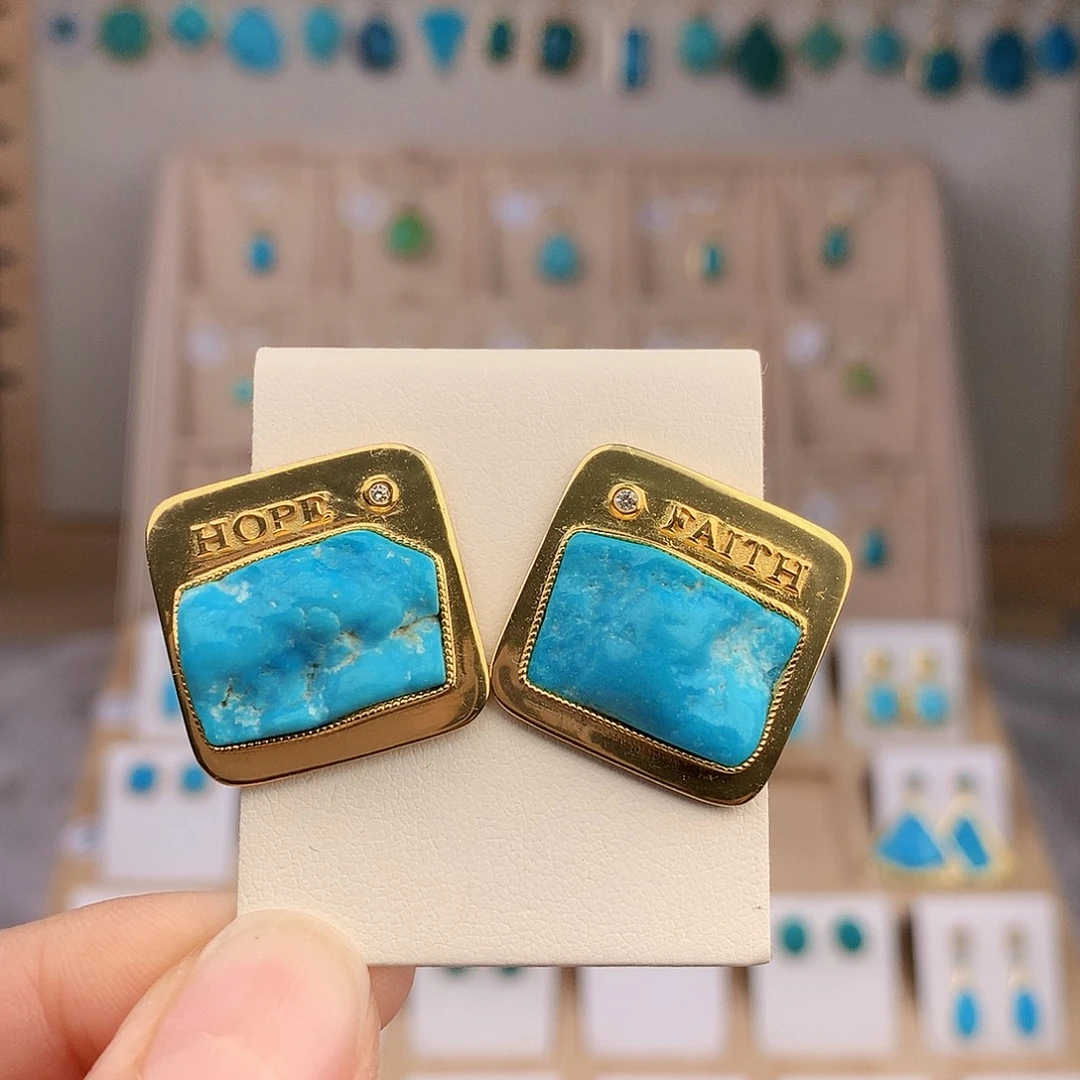 绿松石银S925镶嵌耳饰