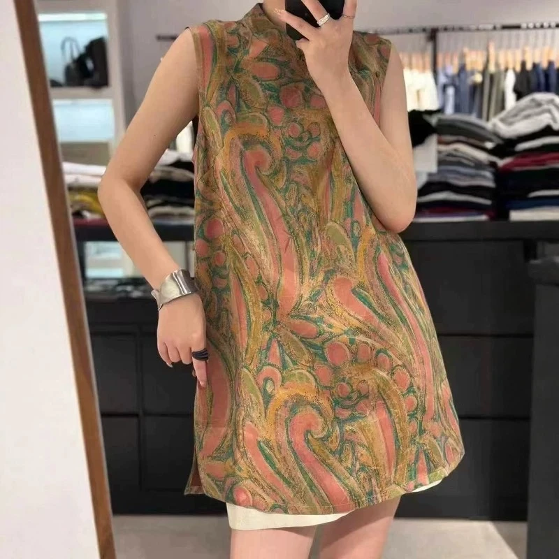 凤尾花-新中式重工桑蚕丝香云纱无袖上衣SS26246