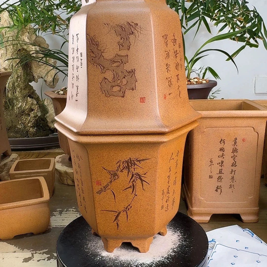 斗***牛紫砂花盆紫砂花盆2个