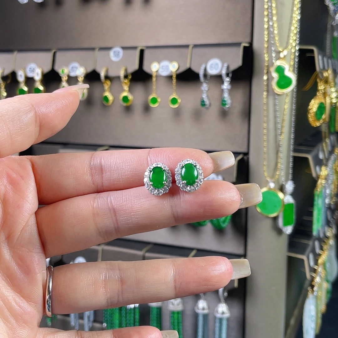 翡翠银S925镶嵌耳饰翡翠