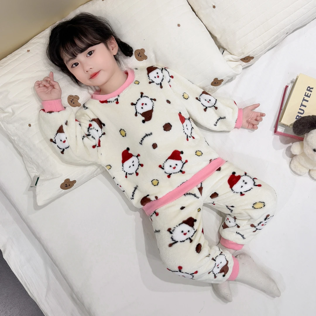 珊瑚绒女宝宝睡衣套头秋冬1-3-4岁小公主女孩儿童家居服套装分体6