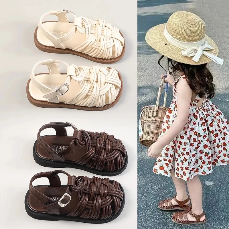 ABC女童包头镂空凉鞋2025夏季儿童鞋小女孩公主鞋软底编织沙滩鞋