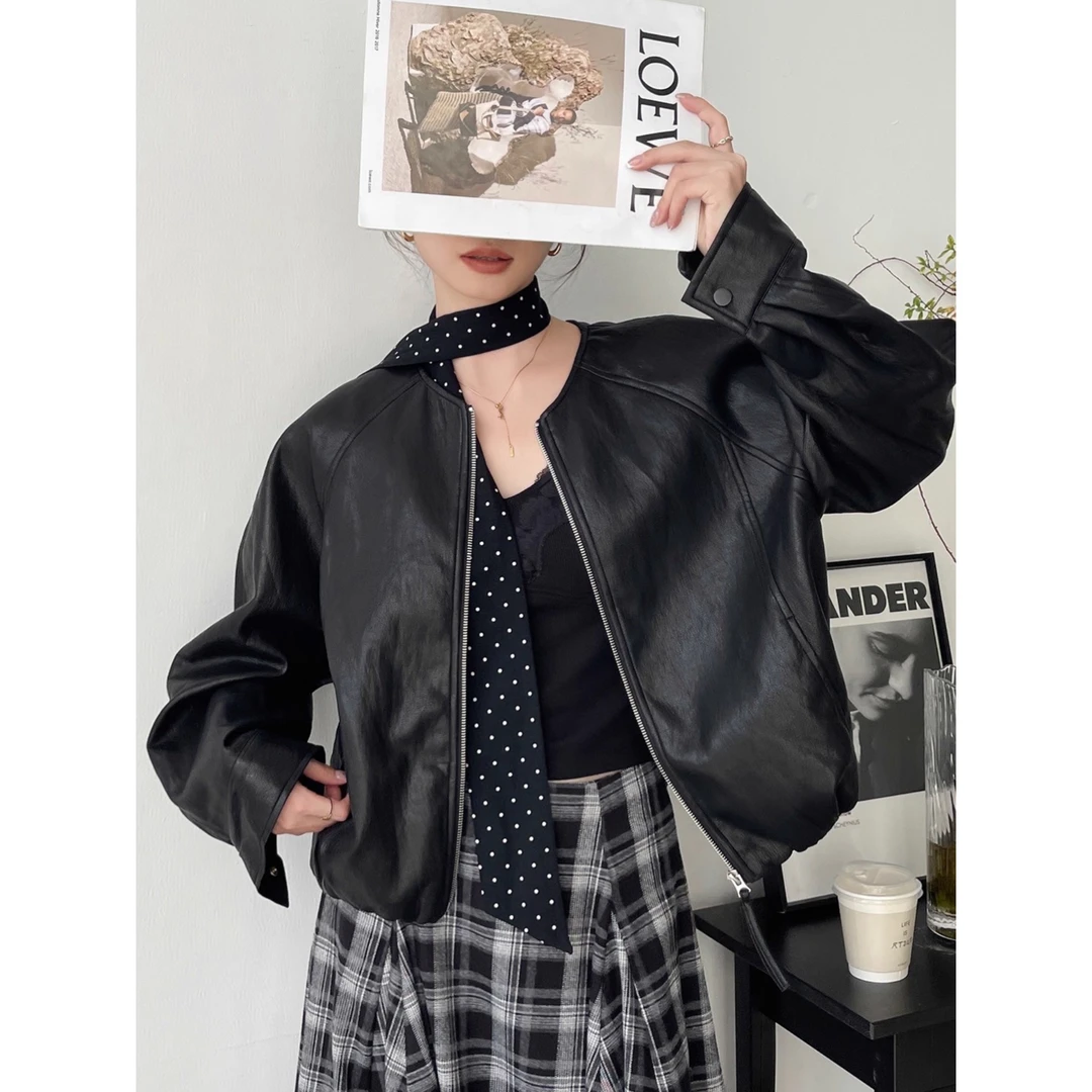 黑色皮衣外套女款春秋美式宽松设计感美拉德机车夹克上衣2025新款