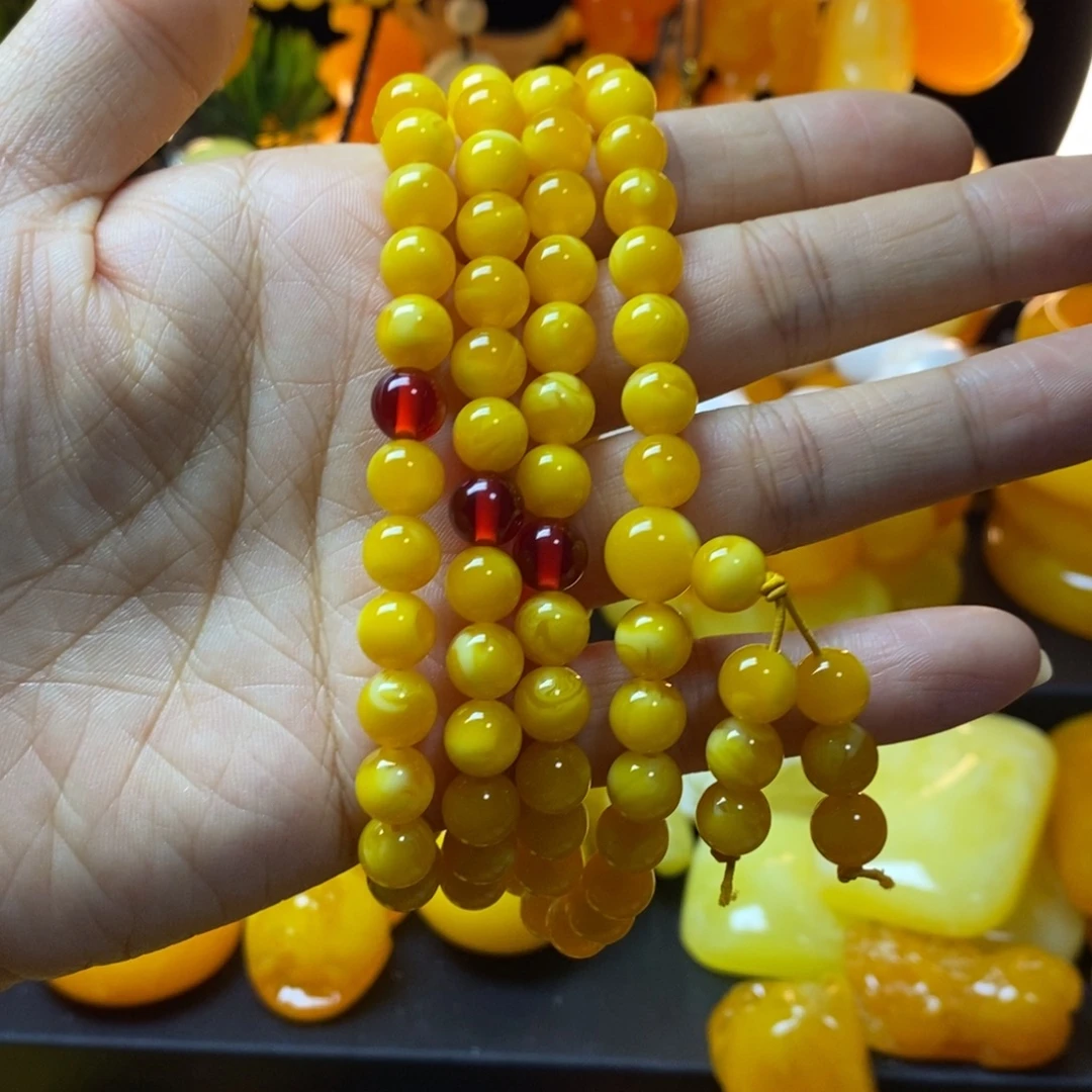 钙***钙无非金属全品无暇老蜡飘花108精品念珠