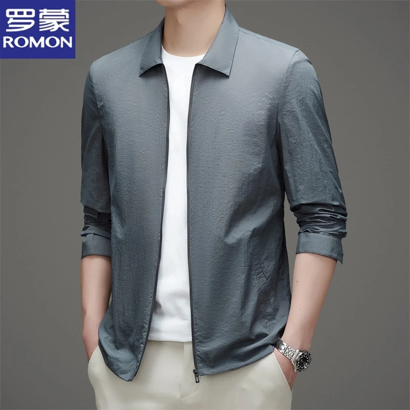罗蒙新款男士冰丝凉感夹克夏季薄款透气速干中青年翻领防晒外套男