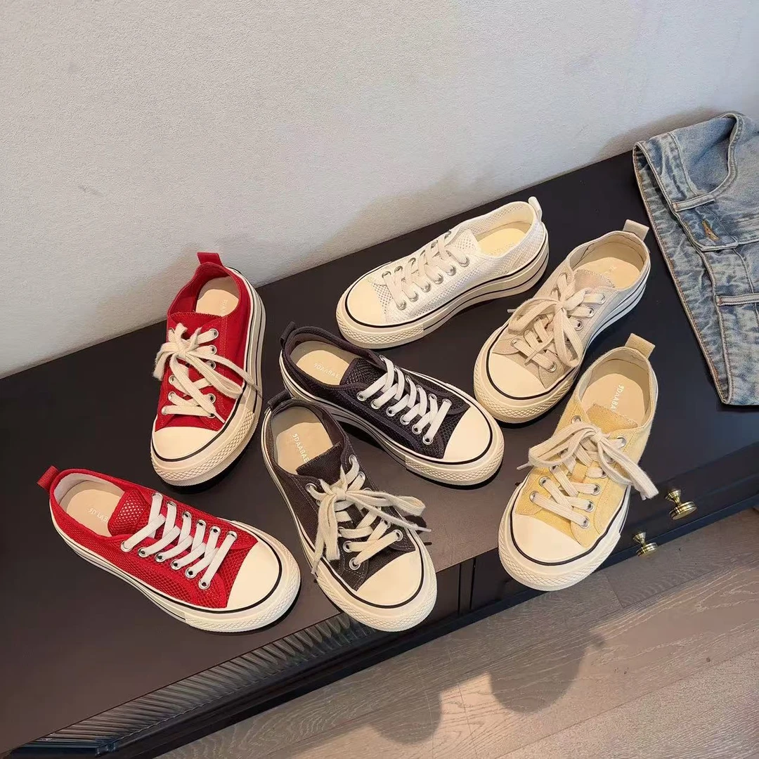 DAABAE GOOD 跟高4CM 2025系带春夏厚底帆布鞋低帮休闲鞋 100002