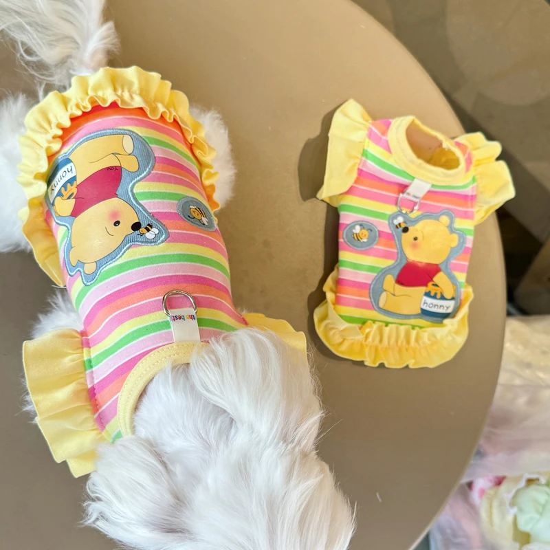 宠物服装秋冬新款狗狗猫咪衣服小型犬小熊飞袖春秋可牵引彩条卫衣