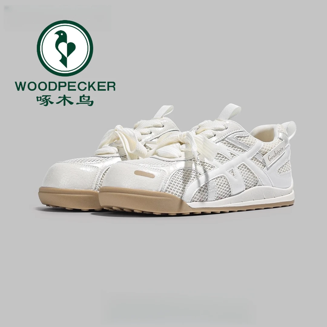 啄木鸟平底慢跑鞋女2025年新款夏季网面透气休闲鞋百搭运动阿甘鞋
