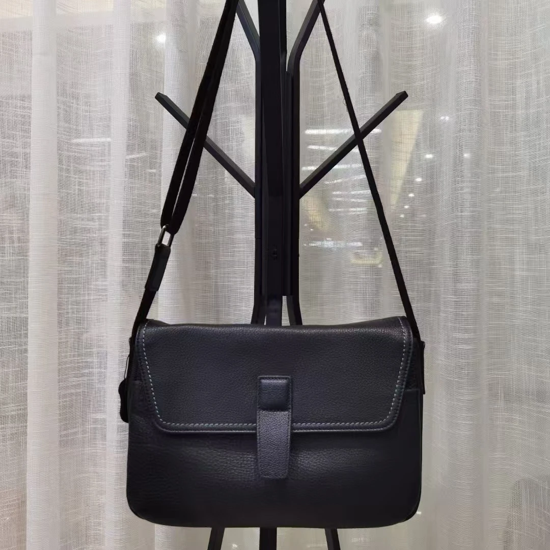 男士通勤包真皮单肩包斜跨手机包时尚背包休闲荔枝纹牛皮（9256）