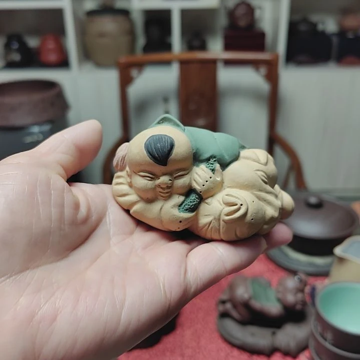 茶杯紫砂一**?莲年有佘摆件手工制作