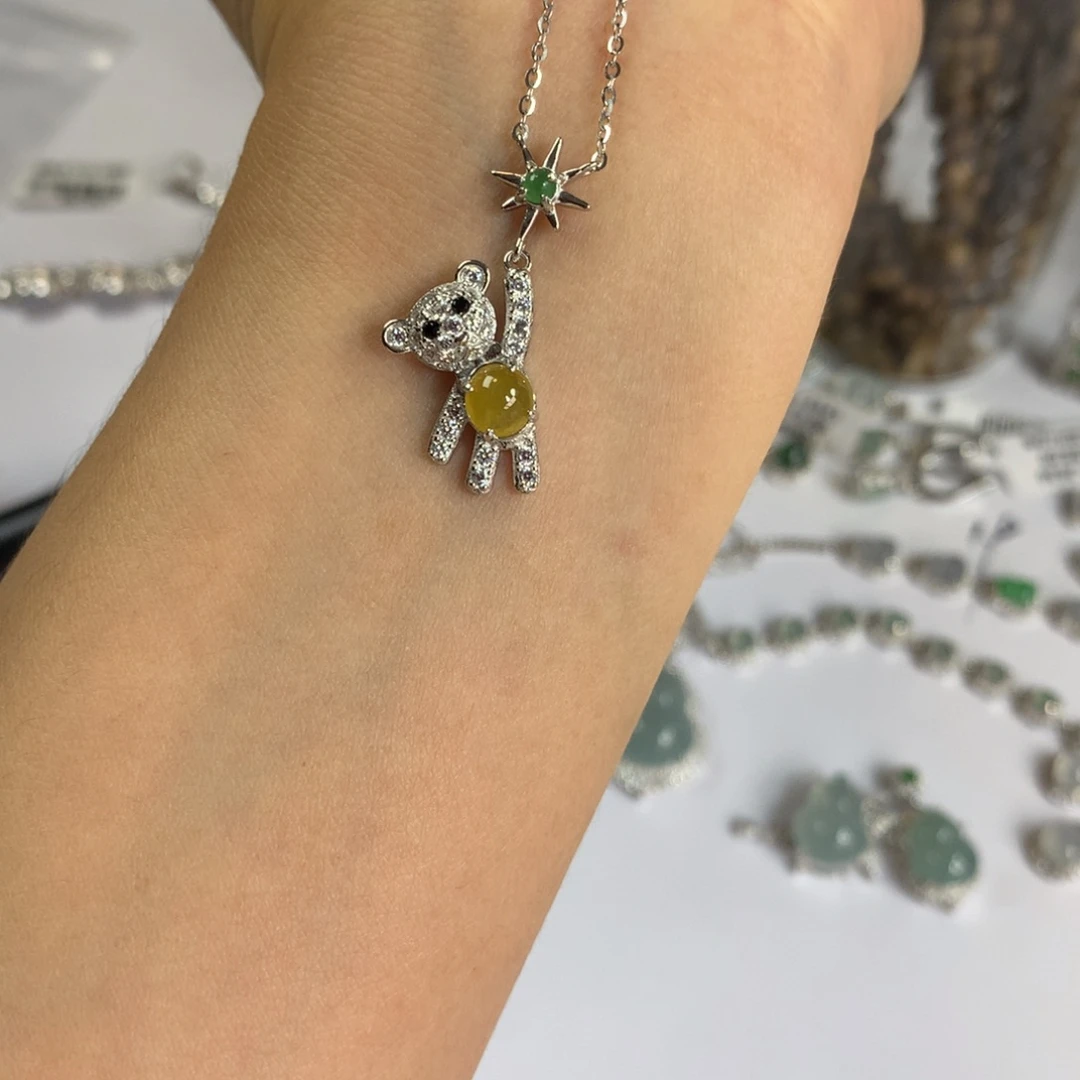 翡翠银S925镶嵌戒指项链