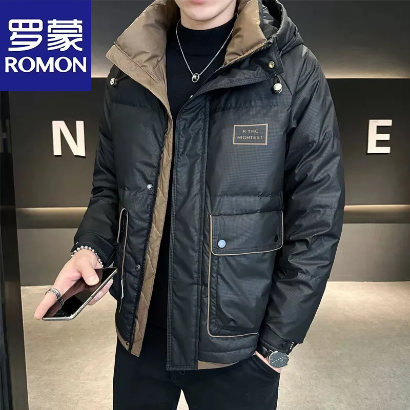 罗蒙羽绒服冬季连帽新款轻便加厚短款免洗外套休闲鸭绒男士保暖