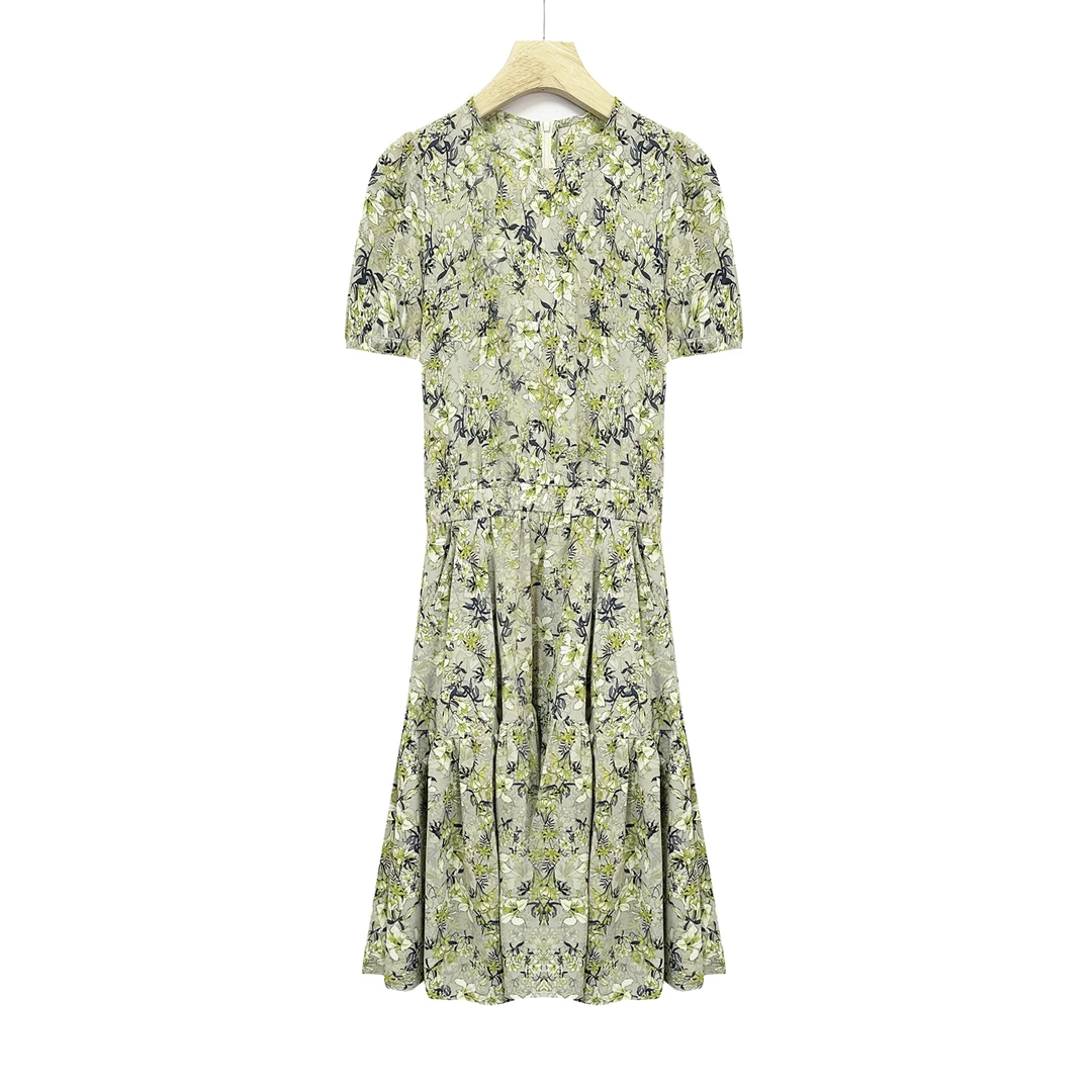 夏日风情！女士夏季V领碎花收腰系带短袖时尚连衣裙F575