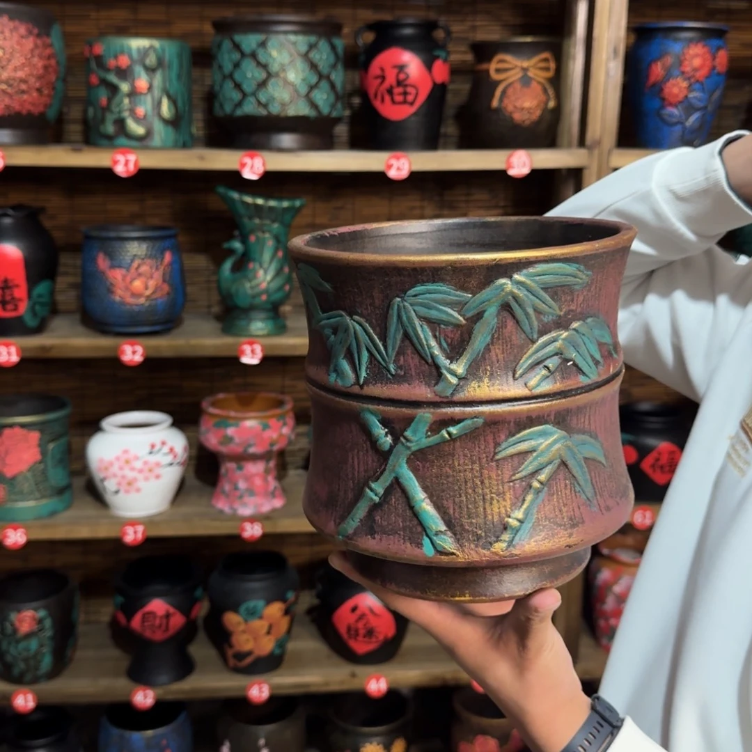 带孔高端浮雕花盆高+口21*21