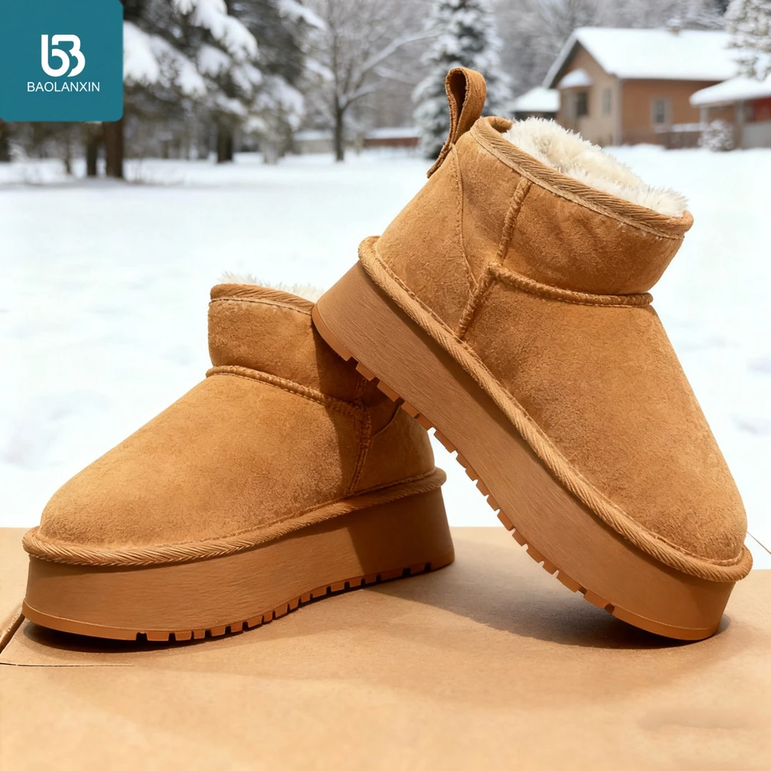 保暖短筒圆头冬季缝制时尚雪地靴加厚雪地靴棉靴明星同款网红鞋子