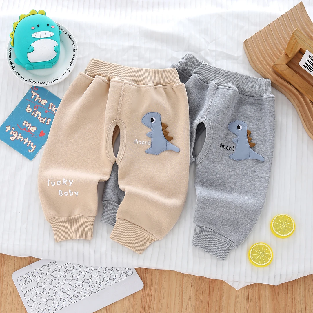 宝宝加绒裤子秋冬季外穿一体绒男女儿童开裆裤小月龄婴儿保暖卫裤