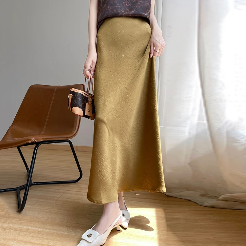 新中式国风桑蚕丝半身裙女高级感暗纹提花气质