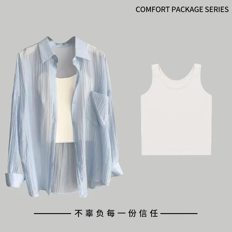 明星同款莱赛尔天丝气质条纹衬衫女款外穿宽松时尚薄款衬衣