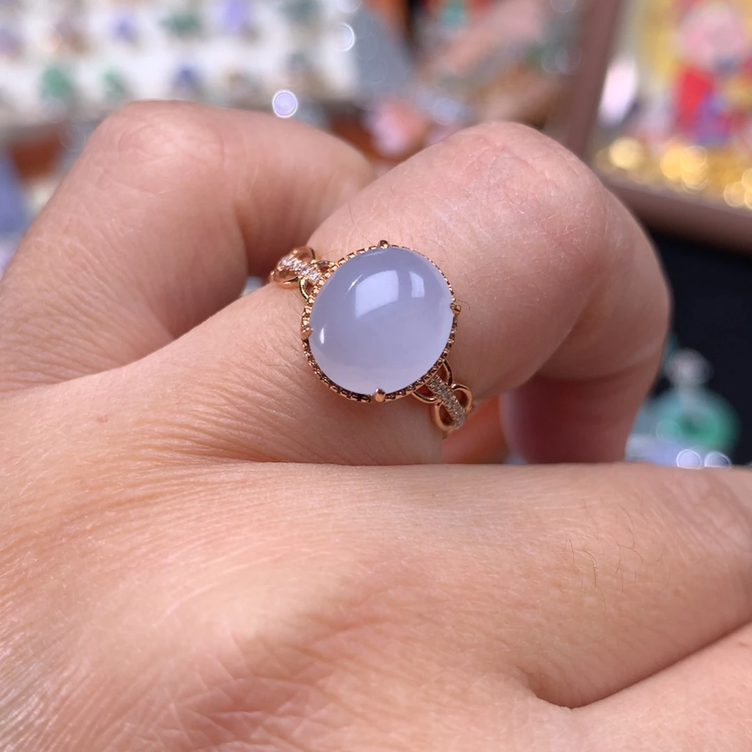 18K金镶嵌戒指翡翠紫罗兰蛋面戒指