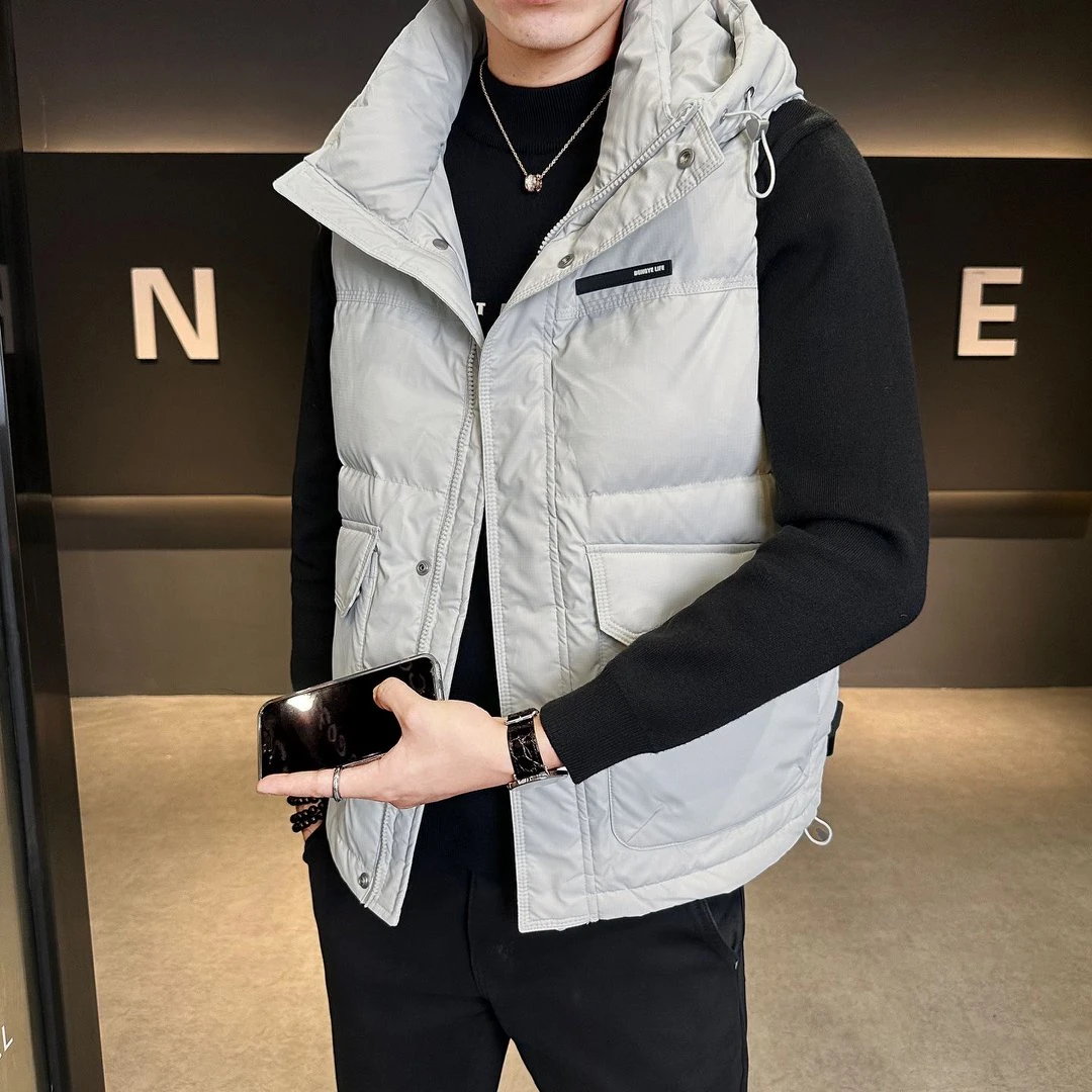 玛加西曼特秋冬男款羽绒马甲无袖坎肩男装鸭绒马夹连帽保暖背心