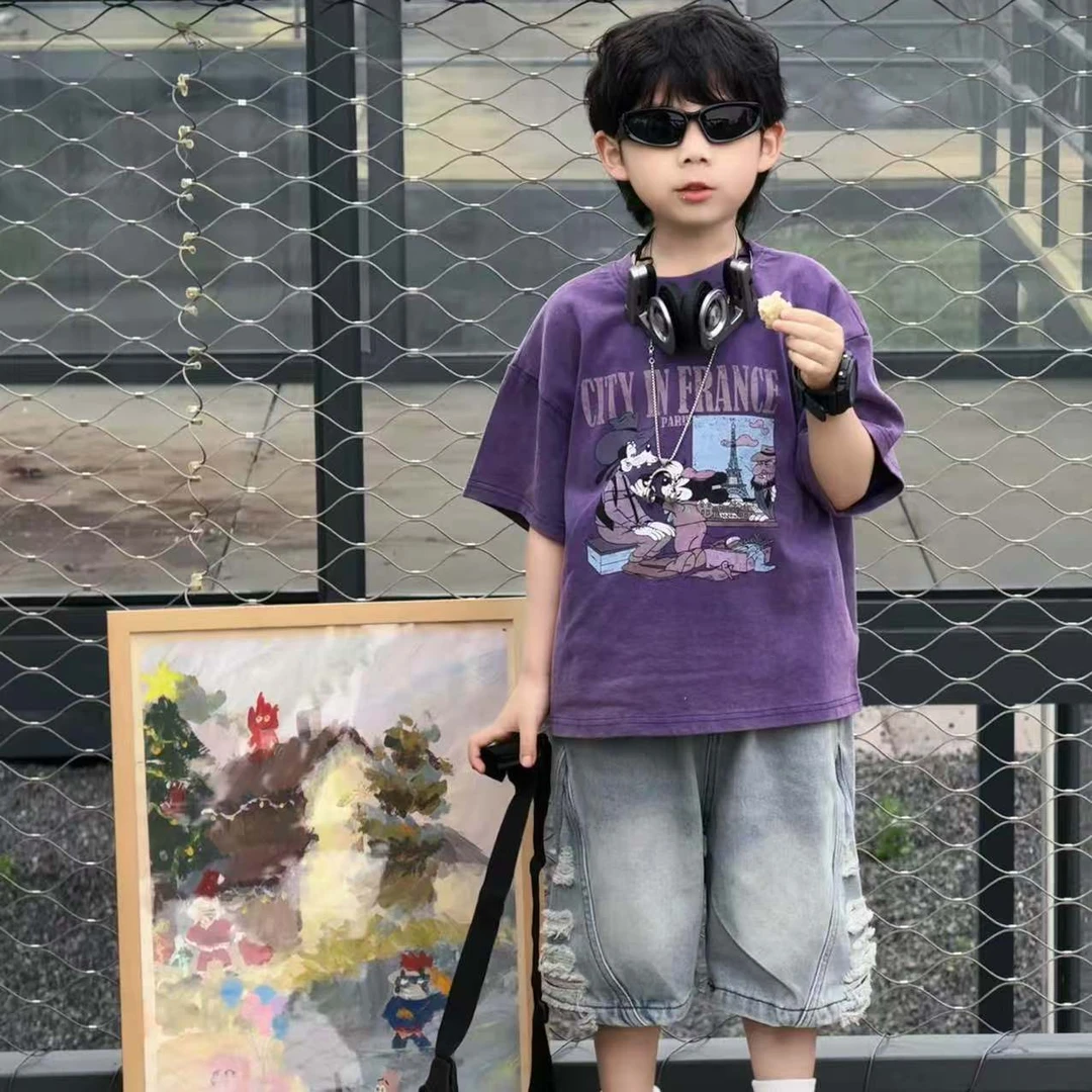 KeyKey韩版儿童美式复古男童夏季纯棉短袖时尚潮酷T  kk108