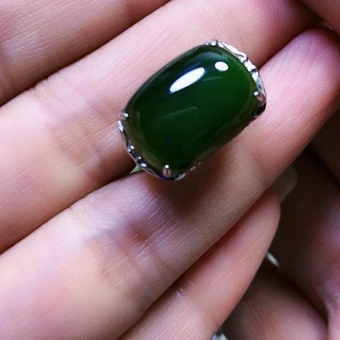 和田玉银S925镶嵌戒指