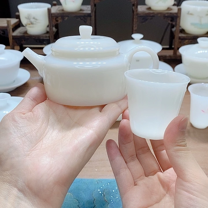 福**哥高端冰种玉瓷盖碗茶杯璞玉