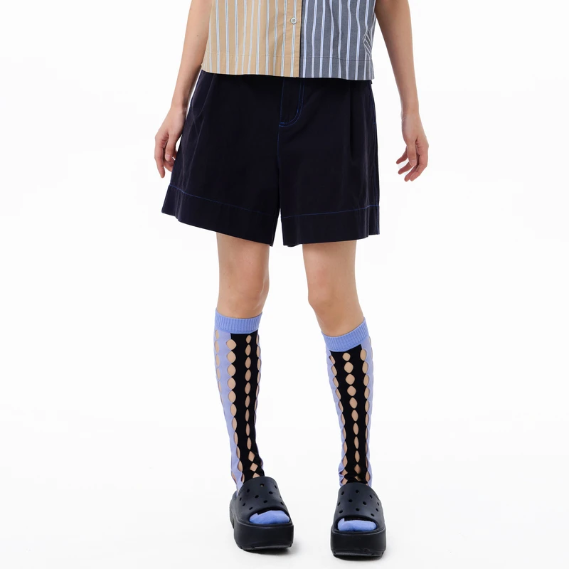 MOVEUP幻走2025夏季新款.FUN 撞色线猫咪绣花休闲短裤女325220131