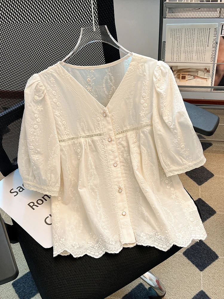 【全额运费补贴】100%棉短袖衬衫女夏季2025新款今年流行的漂亮小衫