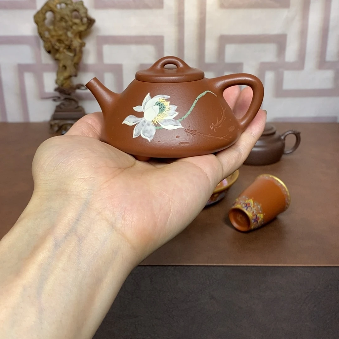 茶壶紫砂紫砂茶具紫泥泥绘子冶石瓢