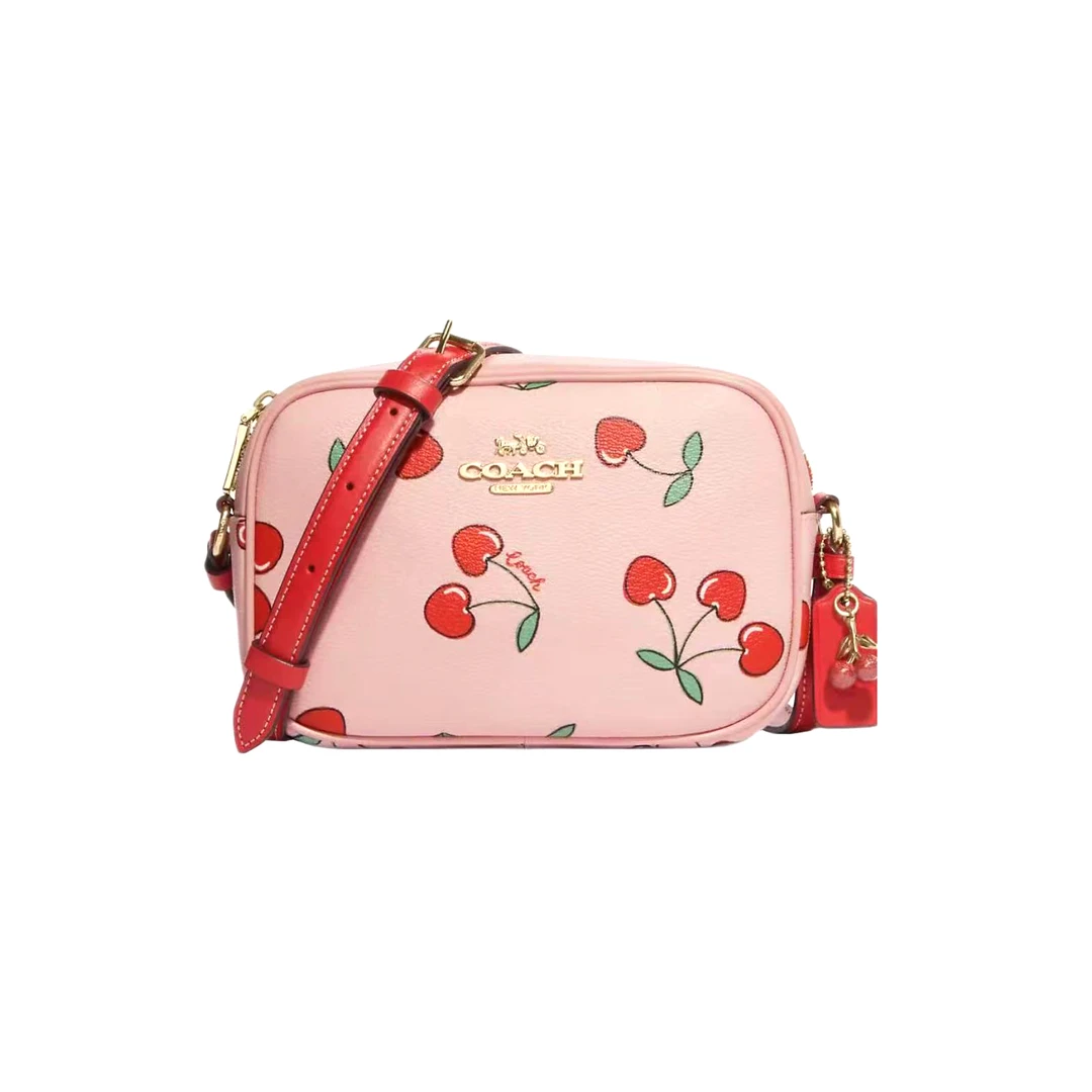 95新 COACH/蔻驰 95新/蔻驰粉色樱桃印花相机包/X4566/19X13X5