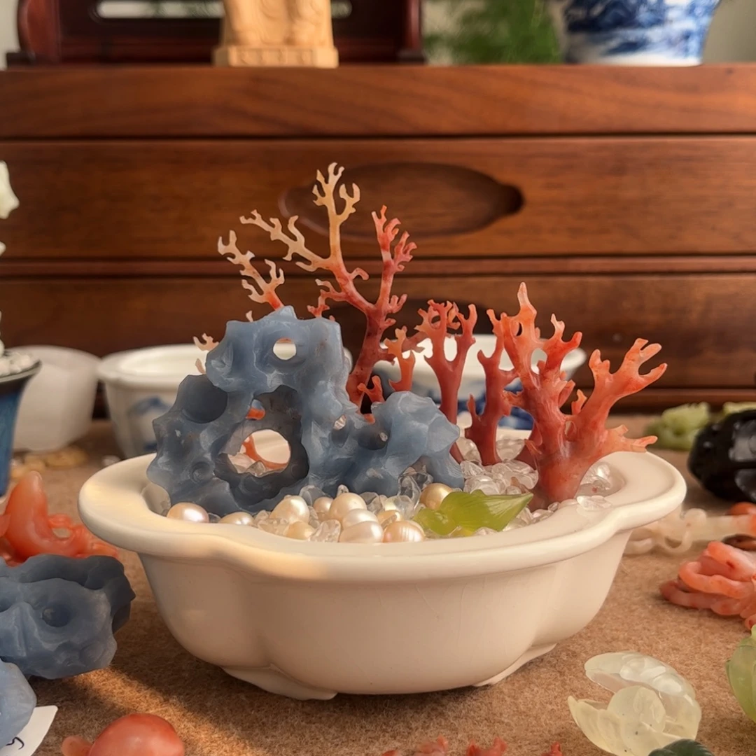 K***i青田石印石太湖盆景一套