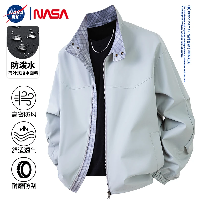 NASA联名格子夹克男士外套春秋季拼色防风美式防泼水学生运动上衣