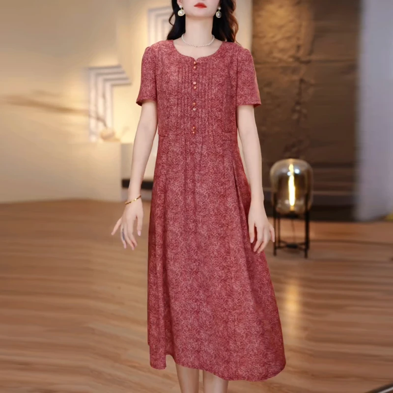优雅大方精致连衣裙2025夏季新款妈妈装气质减龄显瘦超好看中长裙