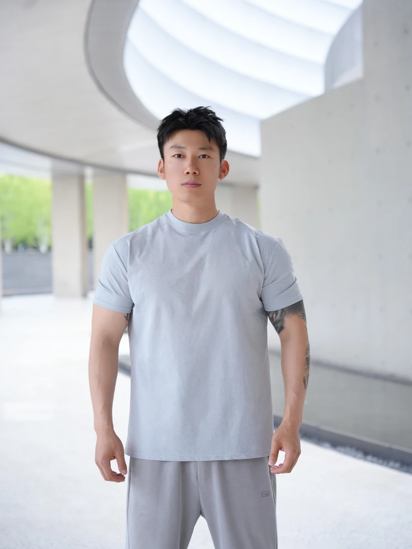 夏季多巴胺纯色拼接透气速干弹力短袖T恤