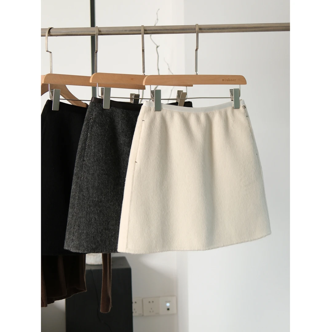 高智风秋冬短款加厚包臀修身半身裙 羊驼毛百搭毛呢裙 a字裙短裙