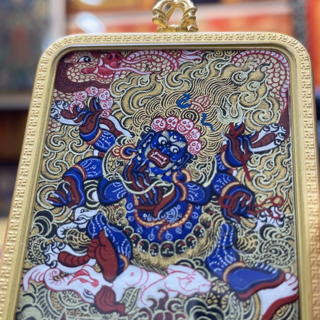 吊坠热贡纯手绘唐卡大黑天